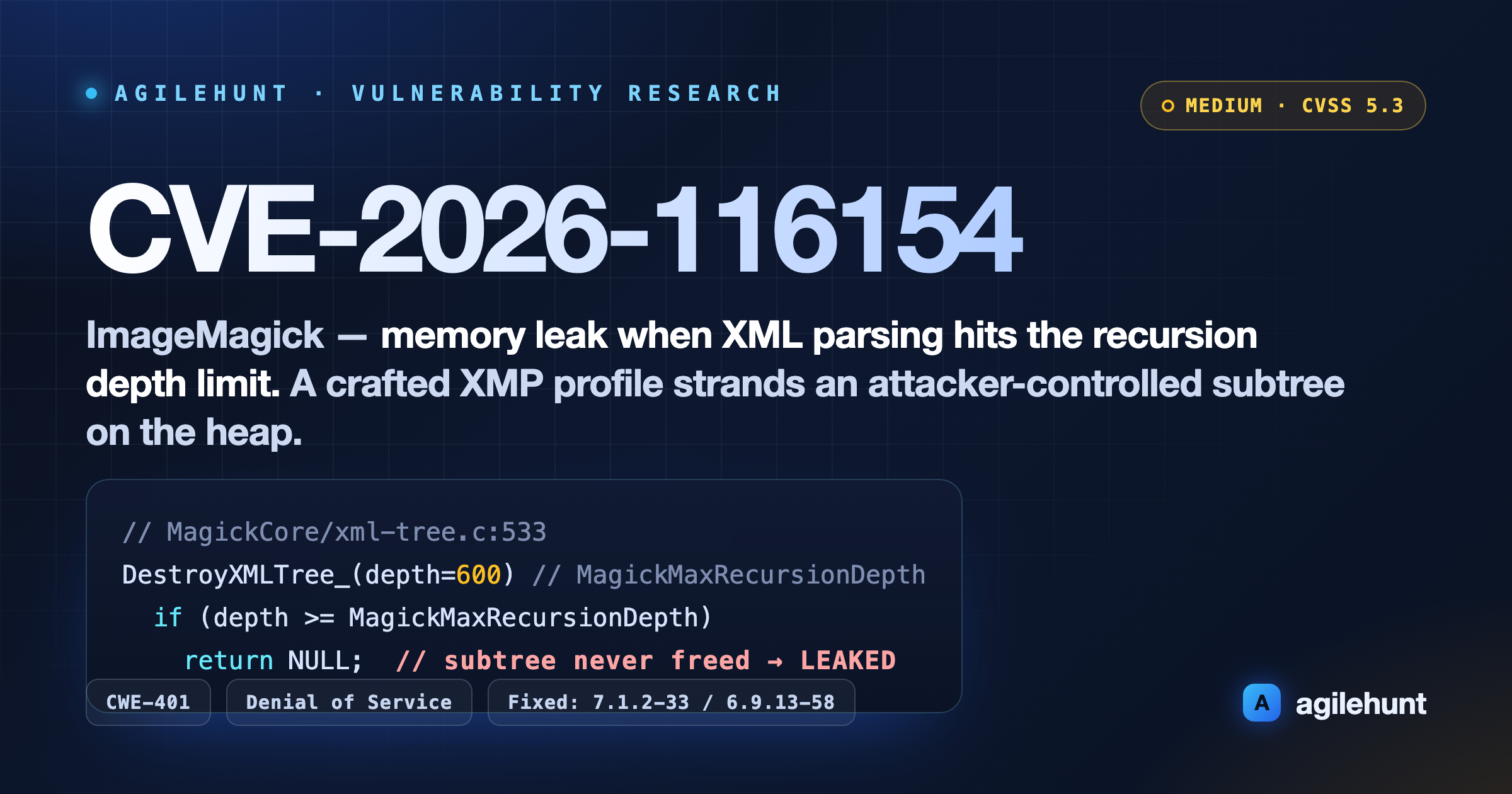 ImageMagick CVE-2026-116154 XML Depth-Limit Memory Leak